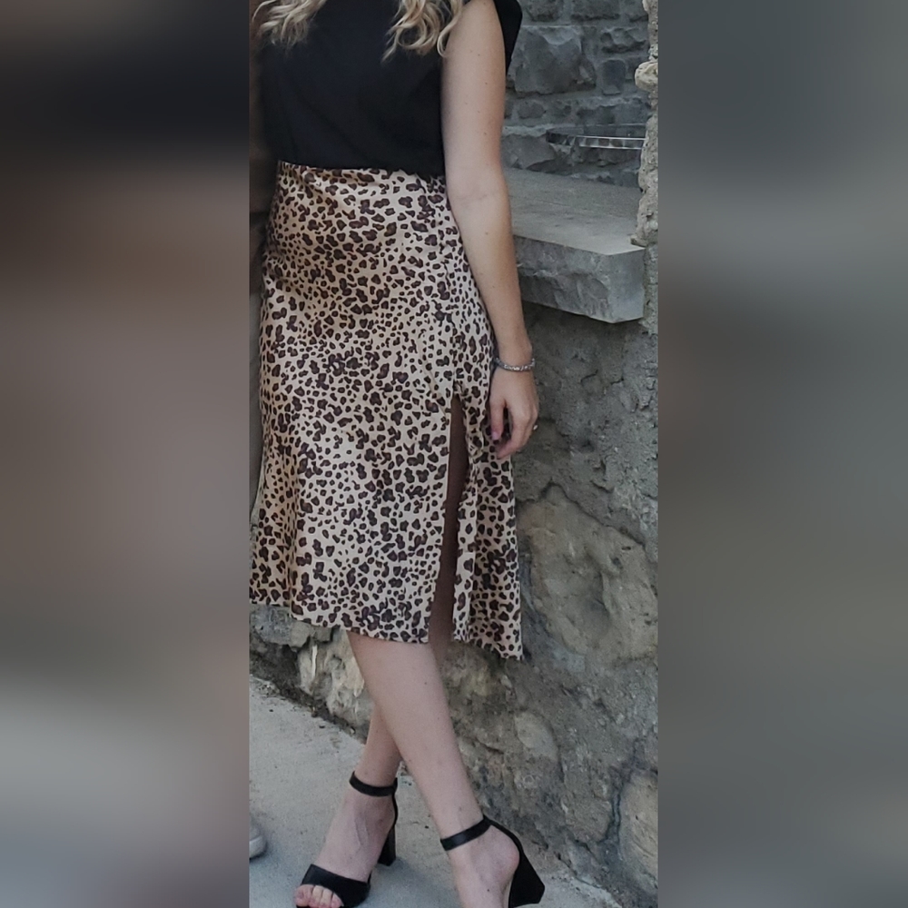 Abercrombie silk cheetah midi skirt with slit